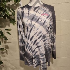 Victorias Secret PINK T Shirt Womens XSmall Tie Dye Gray Long Sleeve Open Back.